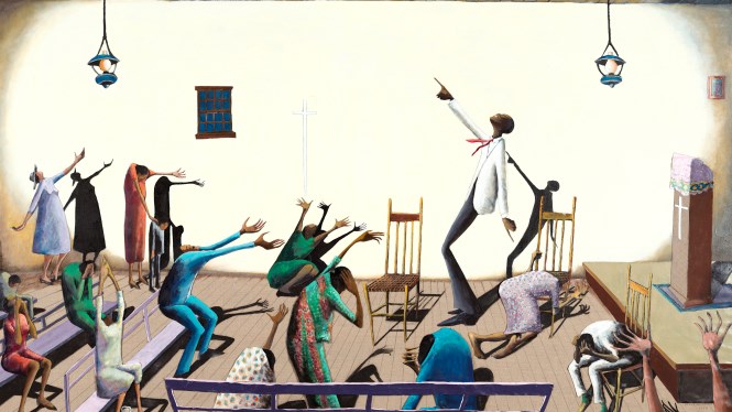 Benny Andrews. Revival Meeting, 1994. High Museum of Art, purchase with funds from Alfred Austell Thornton in memory of Leila Austell Thornton and Albert Edward Thornton, Sr., and Sarah Miller Venable and William Hoyt Venable. 