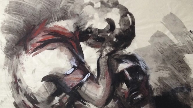 José Luis Rey Vila, 'Miliciana y soldado herido'. Museu Nacional d’Art de Catalunya. Deposito de la Generalitat de Catalunya. Col·lecció Nacional d’Art