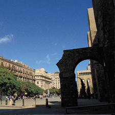 Wall and gate of the Roman city of Barcino  Friezes around the front of the Collegi d'Arquitectes Plaça Nova