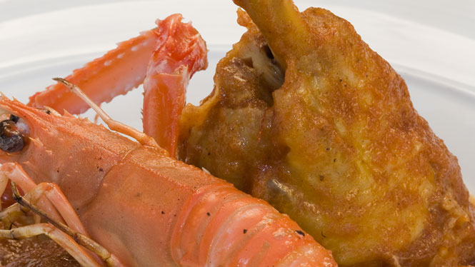 Pollo con cigalas