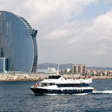Las Golondrinas tour passing in front of a cruise ship