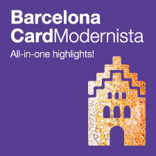 Imagen de la tarjeta Barcelona Card con mosaicos  azules y verdes